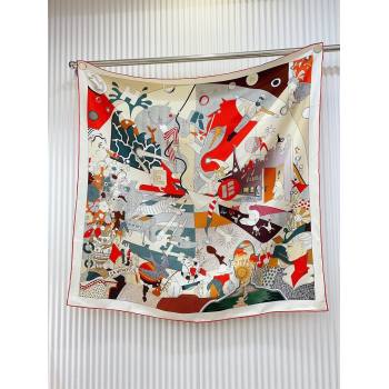 Hermes Silk Sqaure Scarf 90x90cm H111806 White 2023 (A-23111806)