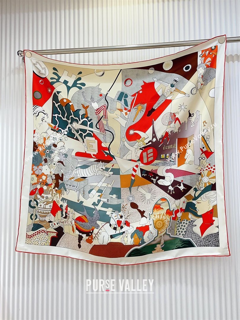 Hermes Silk Sqaure Scarf 90x90cm H111806 White 2023 (A-23111806)