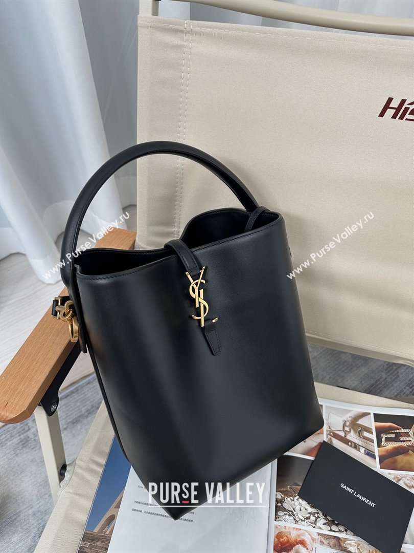 Saint Laurent Le 37 Bucket Bag in Shiny Leather 742828 Black 2024 Top Quality (HONGS-24061808)