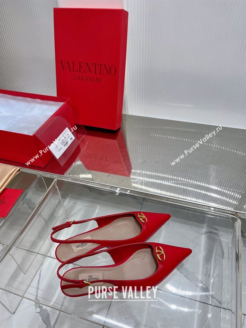 Valentino The Bold Edition VLogo Slingback Pumps 3cm in Calfskin Red 2024 0227 (ZN-240227053)