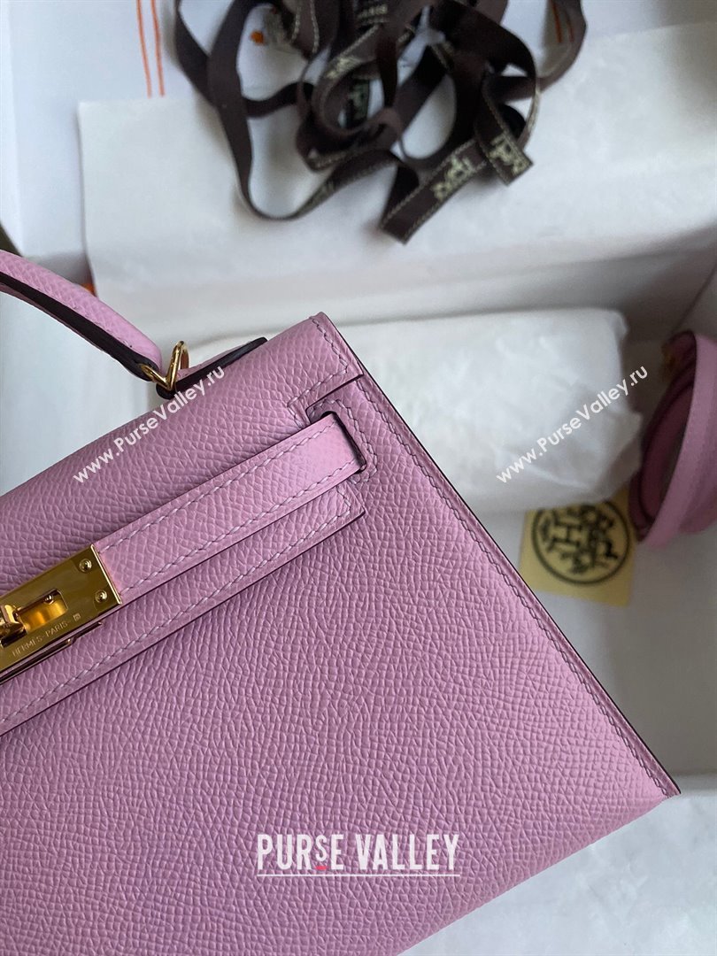 Hermes Mini Kelly II Bag 19cm in Original Epsom Leather Mallow Purple/Gold 2024 (Full Handmade) (XYA-24030526)