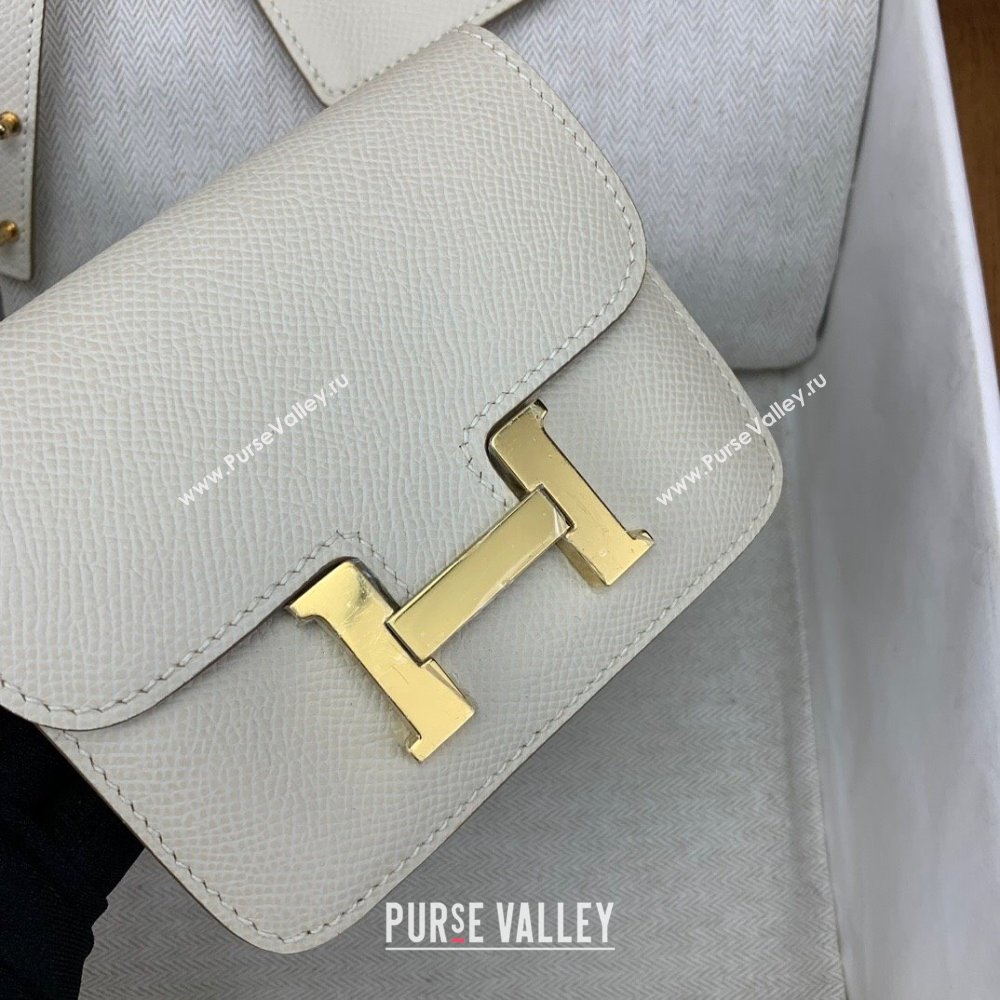 Hermes Constance Slim Wallet with Leather Strap in Epsom Leather Milkshake White/Gold 2024(Handmade) (XYA-24080118)