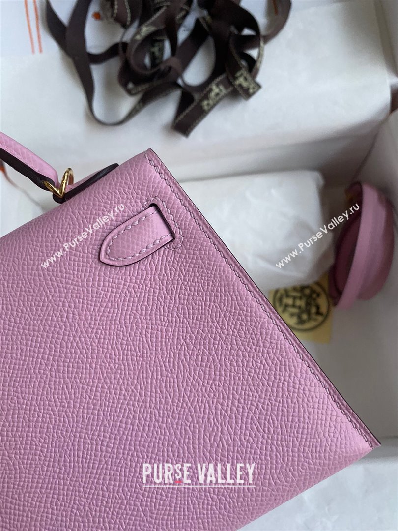 Hermes Mini Kelly II Bag 19cm in Original Epsom Leather Mallow Purple/Gold 2024 (Full Handmade) (XYA-24030526)