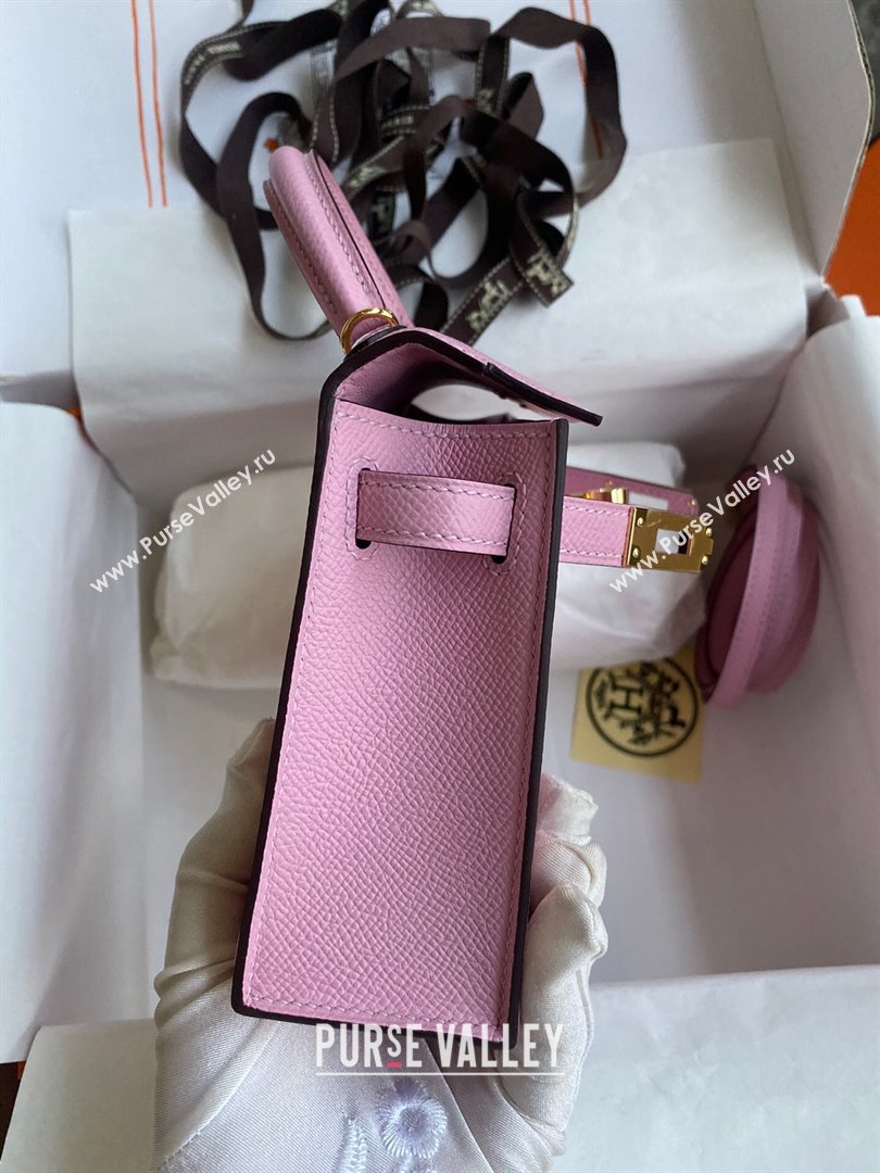 Hermes Mini Kelly II Bag 19cm in Original Epsom Leather Mallow Purple/Gold 2024 (Full Handmade) (XYA-24030526)