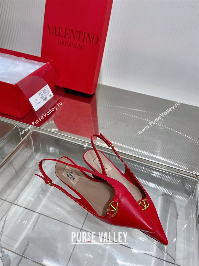 Valentino The Bold Edition VLogo Slingback Pumps 3cm in Calfskin Red 2024 0227 (ZN-240227053)