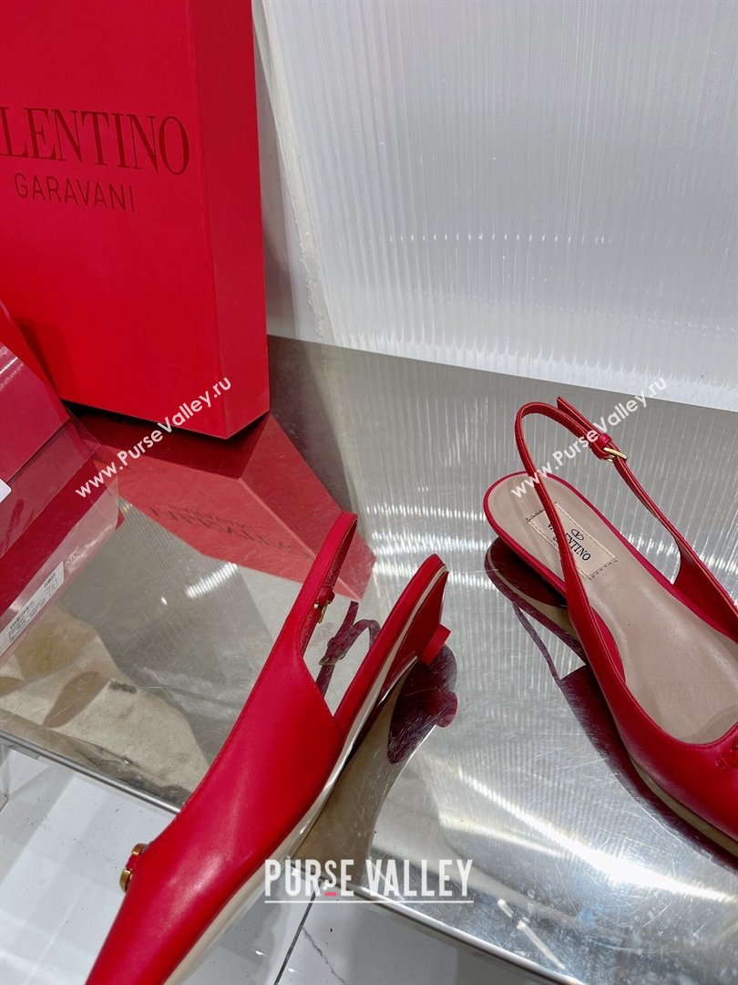 Valentino The Bold Edition VLogo Slingback Pumps 3cm in Calfskin Red 2024 0227 (ZN-240227053)