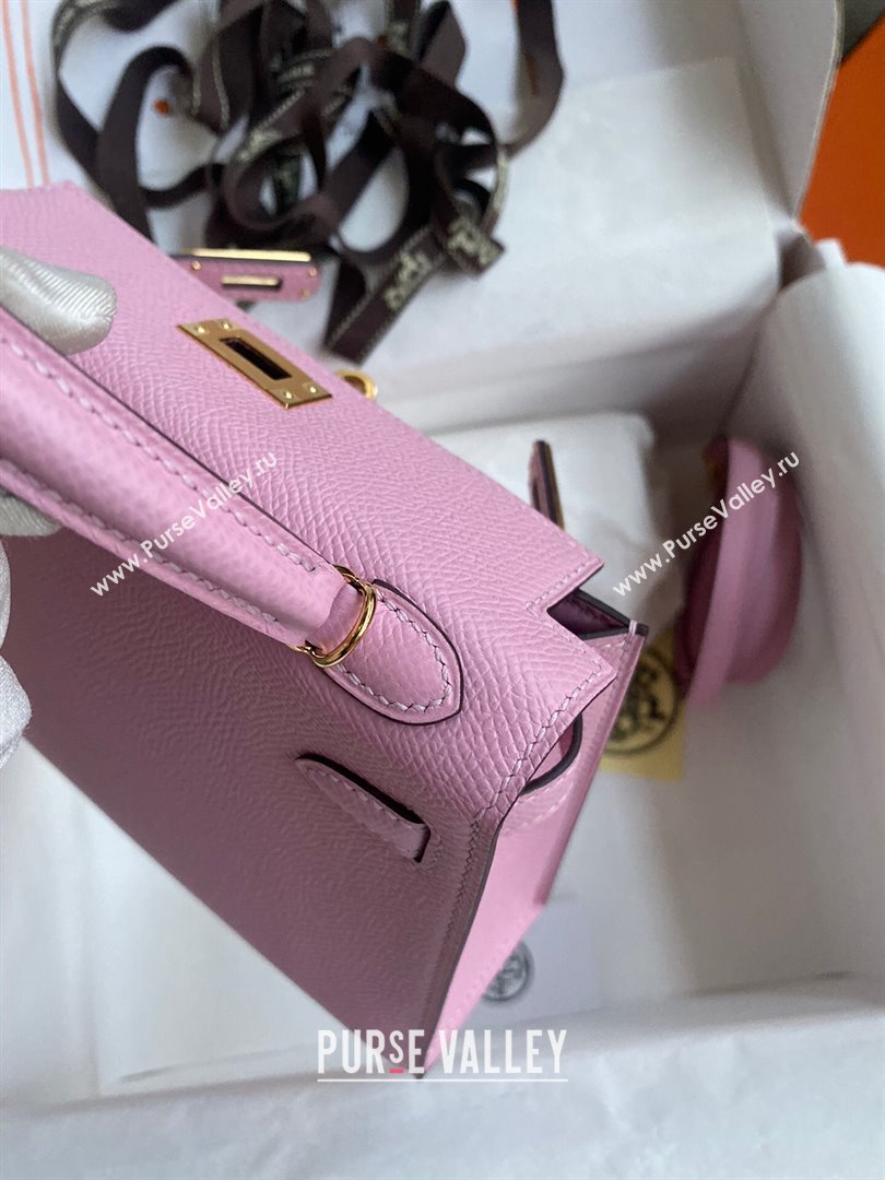 Hermes Mini Kelly II Bag 19cm in Original Epsom Leather Mallow Purple/Gold 2024 (Full Handmade) (XYA-24030526)