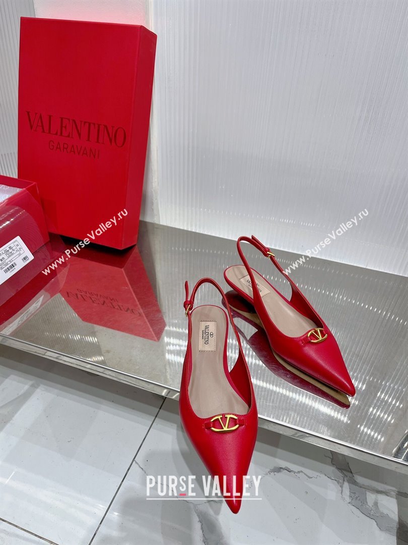 Valentino The Bold Edition VLogo Slingback Pumps 3cm in Calfskin Red 2024 0227 (ZN-240227053)