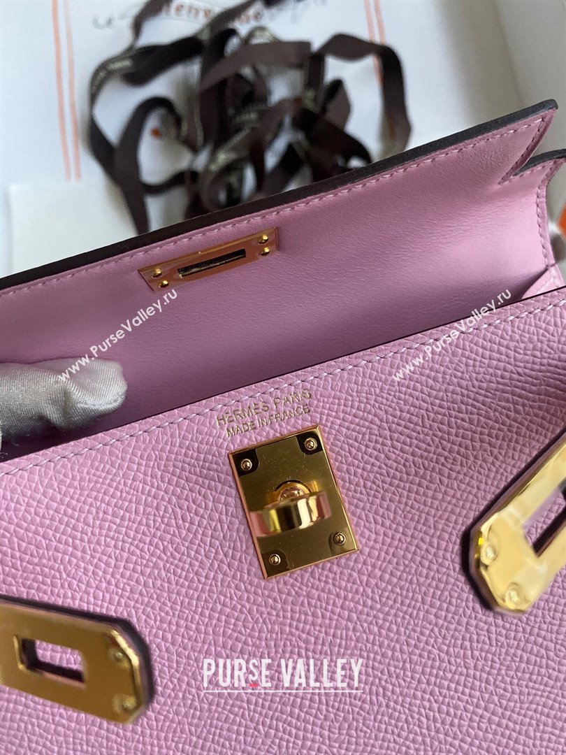 Hermes Mini Kelly II Bag 19cm in Original Epsom Leather Mallow Purple/Gold 2024 (Full Handmade) (XYA-24030526)