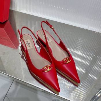 Valentino The Bold Edition VLogo Slingback Pumps 3cm in Calfskin Red 2024 0227 (ZN-240227053)