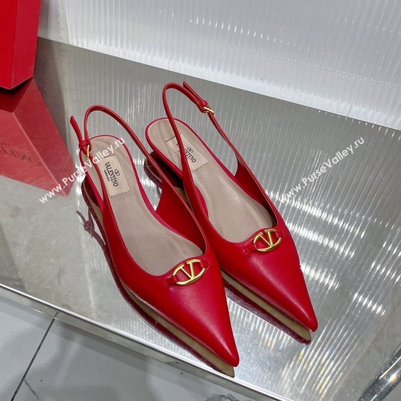 Valentino The Bold Edition VLogo Slingback Pumps 3cm in Calfskin Red 2024 0227 (ZN-240227053)