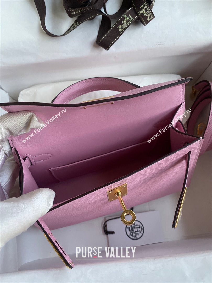 Hermes Mini Kelly II Bag 19cm in Original Epsom Leather Mallow Purple/Gold 2024 (Full Handmade) (XYA-24030526)