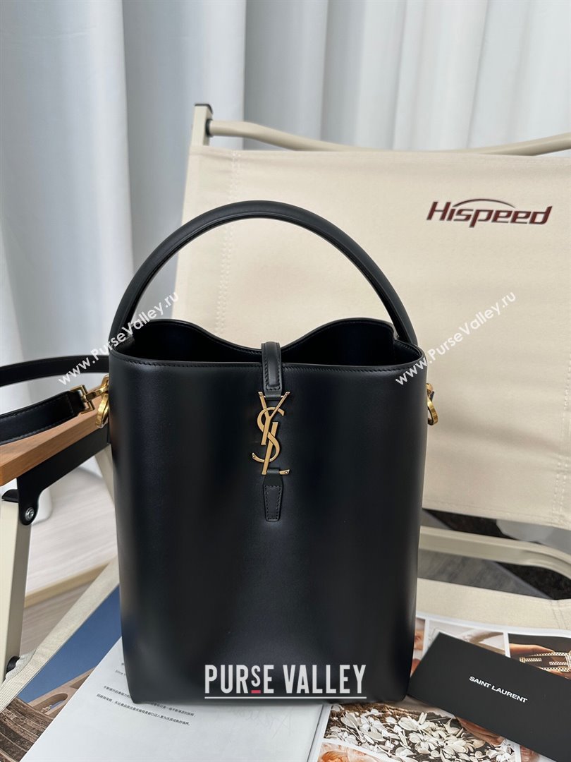 Saint Laurent Le 37 Bucket Bag in Shiny Leather 742828 Black 2024 Top Quality (HONGS-24061808)