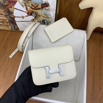 Hermes Constance Slim Wallet with Leather Strap in Epsom Leather Milkshake White/Silver 2024(Handmade) (XYA-24080119)