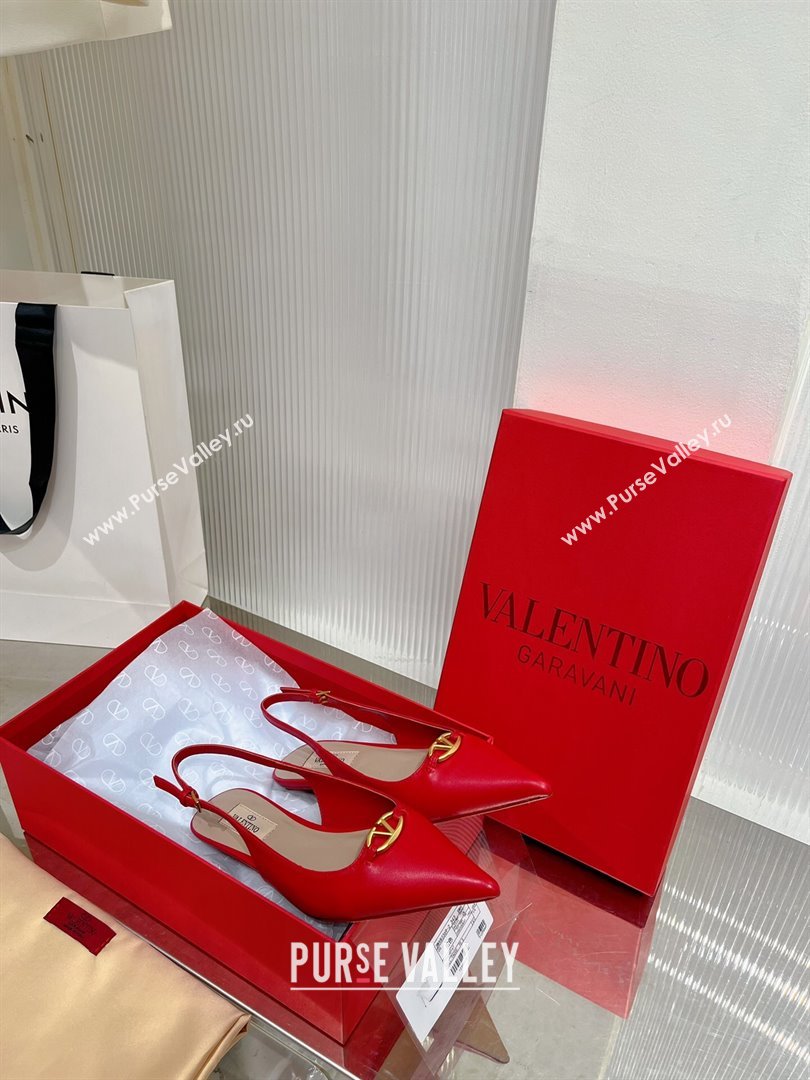 Valentino The Bold Edition VLogo Slingback Pumps 3cm in Calfskin Red 2024 0227 (ZN-240227053)