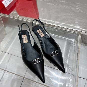 Valentino The Bold Edition VLogo Slingback Pumps 3cm in Calfskin Black 2024 0227 (ZN-240227054)