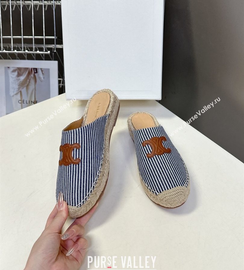 Celine Platform Les Espadrilles Mules in Oshkosh Canvas Navy Blue 2025 (HQG-250709102)