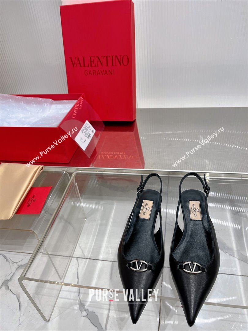 Valentino The Bold Edition VLogo Slingback Pumps 3cm in Calfskin Black 2024 0227 (ZN-240227054)