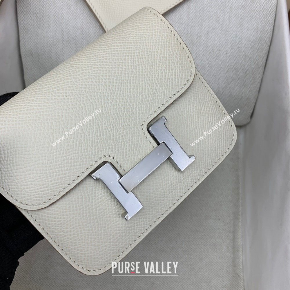 Hermes Constance Slim Wallet with Leather Strap in Epsom Leather Milkshake White/Silver 2024(Handmade) (XYA-24080119)