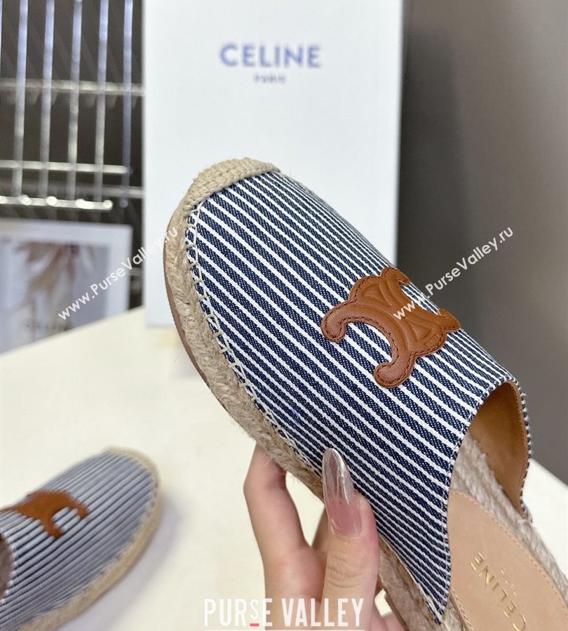 Celine Platform Les Espadrilles Mules in Oshkosh Canvas Navy Blue 2025 (HQG-250709102)
