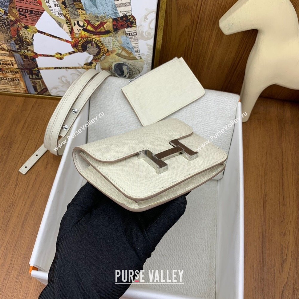 Hermes Constance Slim Wallet with Leather Strap in Epsom Leather Milkshake White/Silver 2024(Handmade) (XYA-24080119)