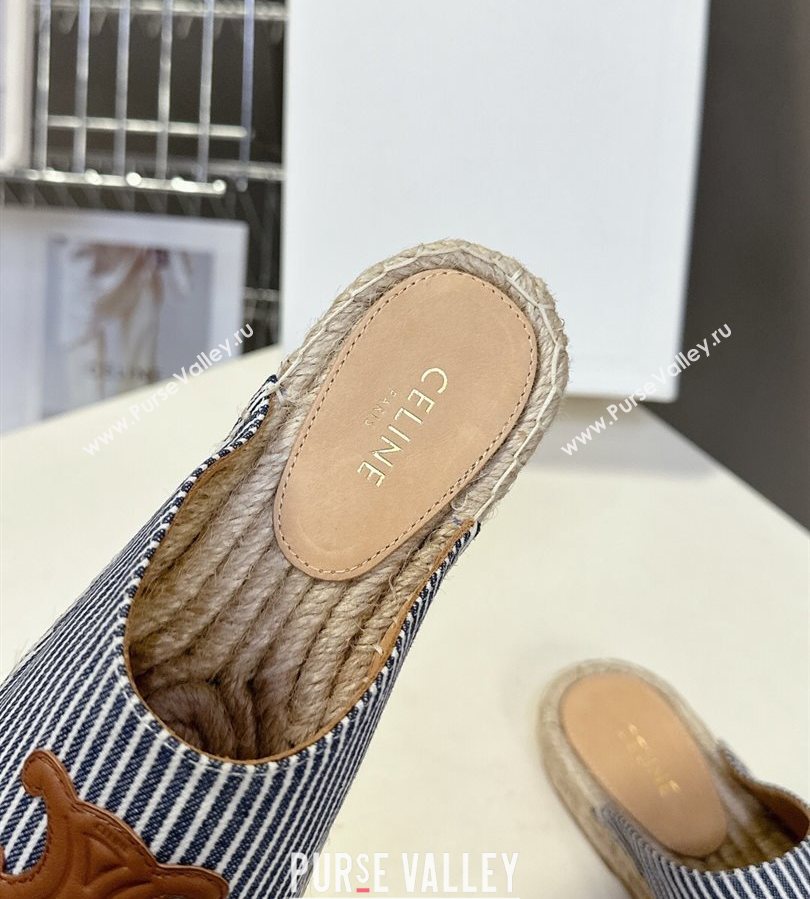 Celine Platform Les Espadrilles Mules in Oshkosh Canvas Navy Blue 2025 (HQG-250709102)
