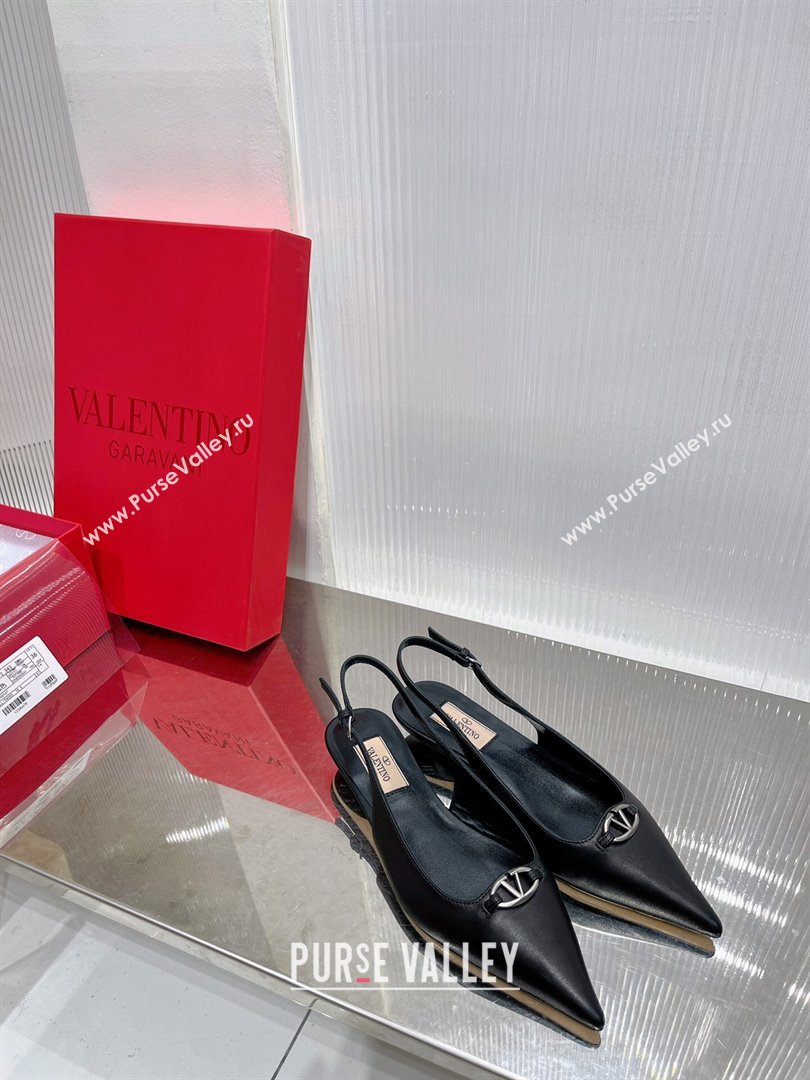 Valentino The Bold Edition VLogo Slingback Pumps 3cm in Calfskin Black 2024 0227 (ZN-240227054)