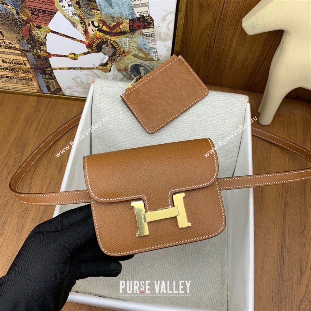 Hermes Constance Slim Wallet with Leather Strap in Epsom Leather Brown/Gold 2024(Handmade) (XYA-24080120)