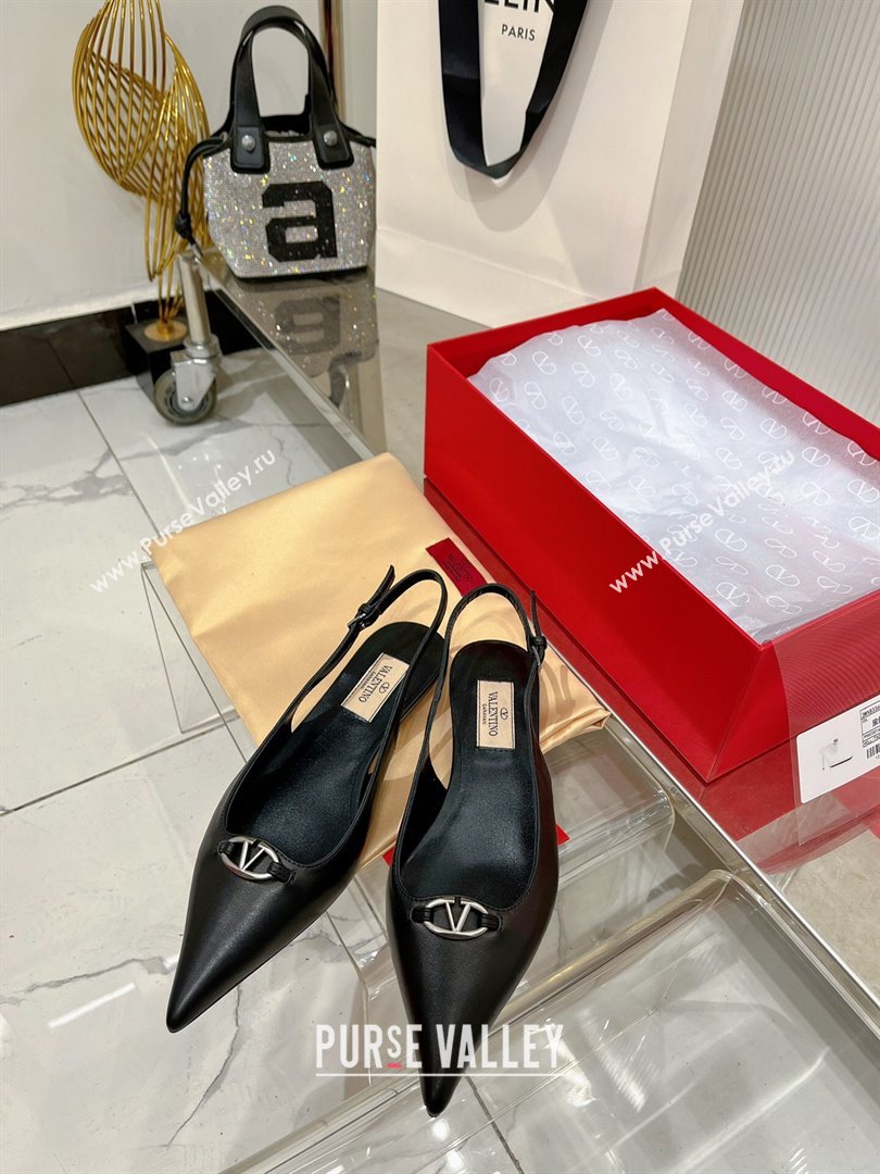 Valentino The Bold Edition VLogo Slingback Pumps 3cm in Calfskin Black 2024 0227 (ZN-240227054)
