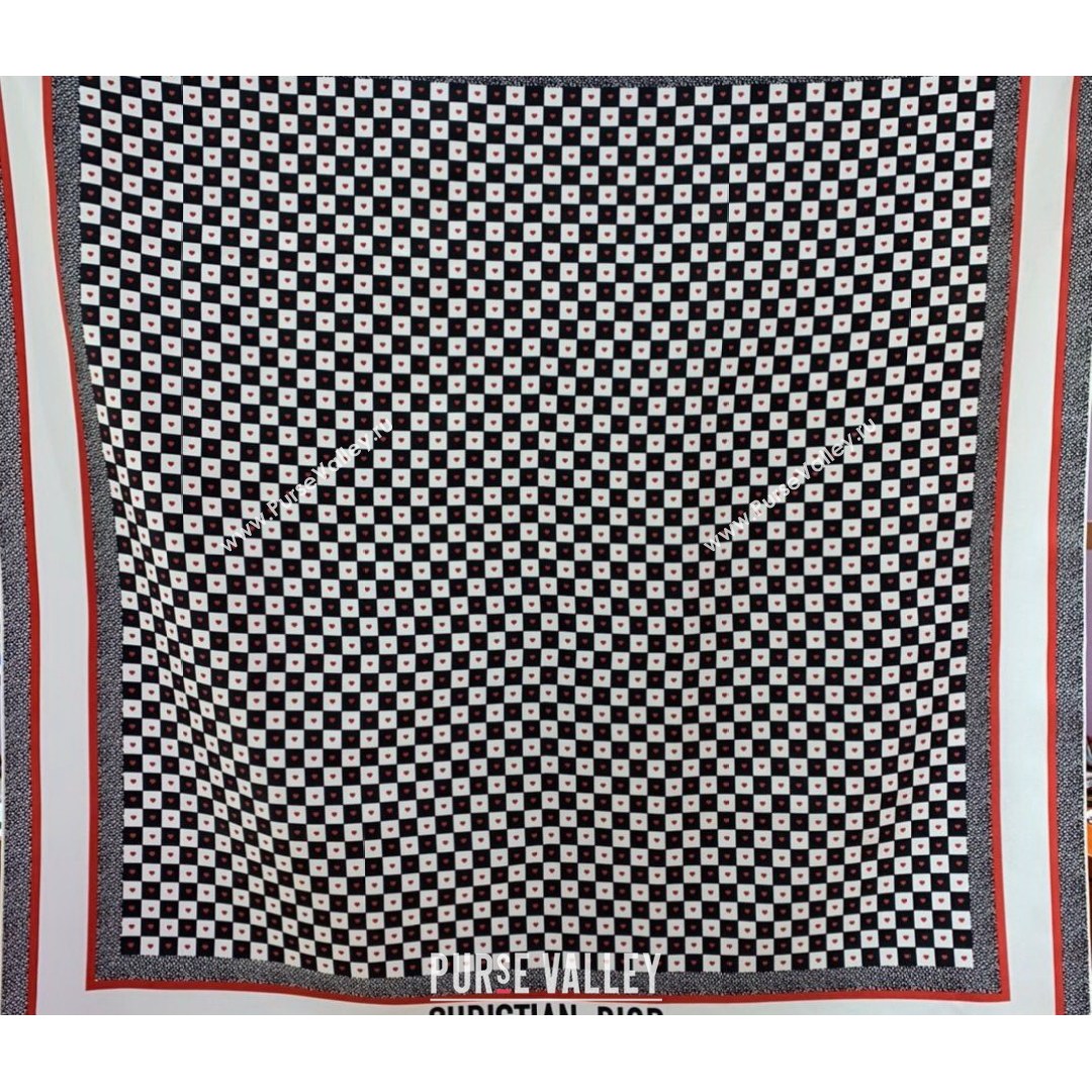 Dior Square Scarf in D-Chess Heart Silk 90x90cm Black/White/Red 2021 (WNS-21081713)