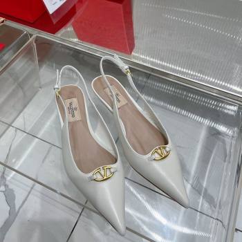 Valentino The Bold Edition VLogo Slingback Pumps 3cm in Calfskin White 2024 0227 (ZN-240227055)