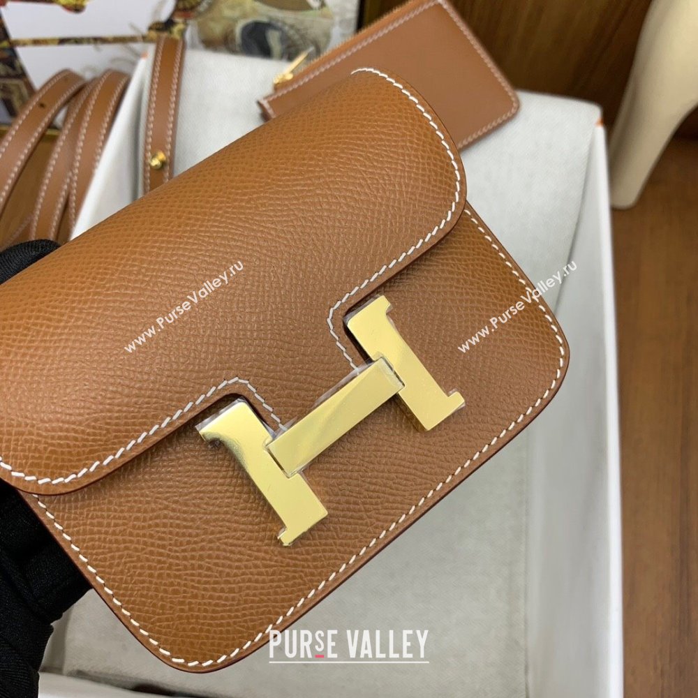 Hermes Constance Slim Wallet with Leather Strap in Epsom Leather Brown/Gold 2024(Handmade) (XYA-24080120)