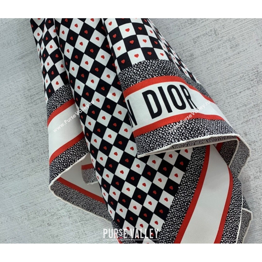 Dior Square Scarf in D-Chess Heart Silk 90x90cm Black/White/Red 2021 (WNS-21081713)