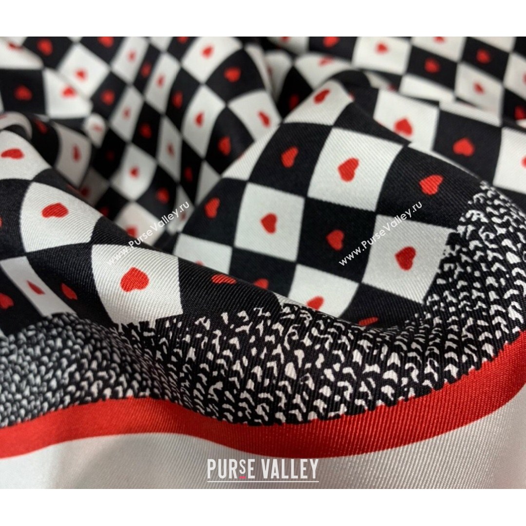 Dior Square Scarf in D-Chess Heart Silk 90x90cm Black/White/Red 2021 (WNS-21081713)