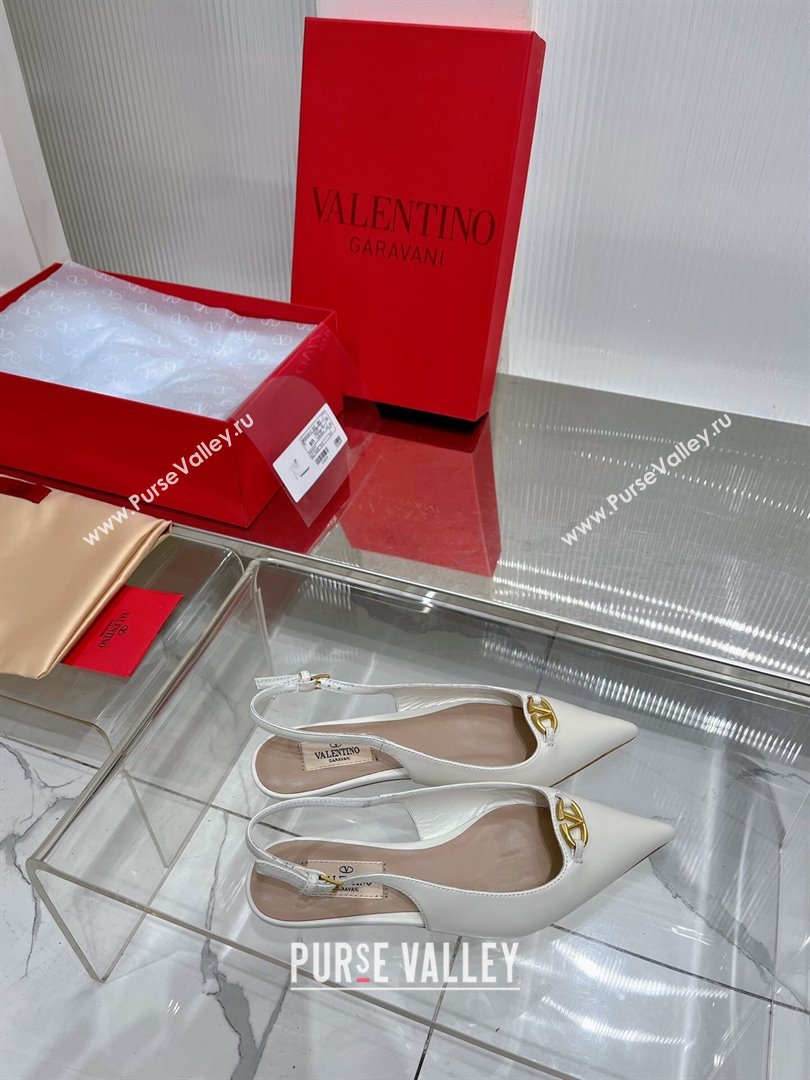 Valentino The Bold Edition VLogo Slingback Pumps 3cm in Calfskin White 2024 0227 (ZN-240227055)