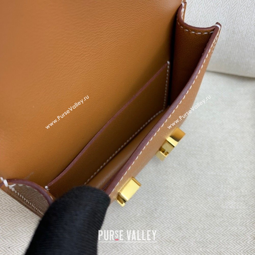 Hermes Constance Slim Wallet with Leather Strap in Epsom Leather Brown/Gold 2024(Handmade) (XYA-24080120)