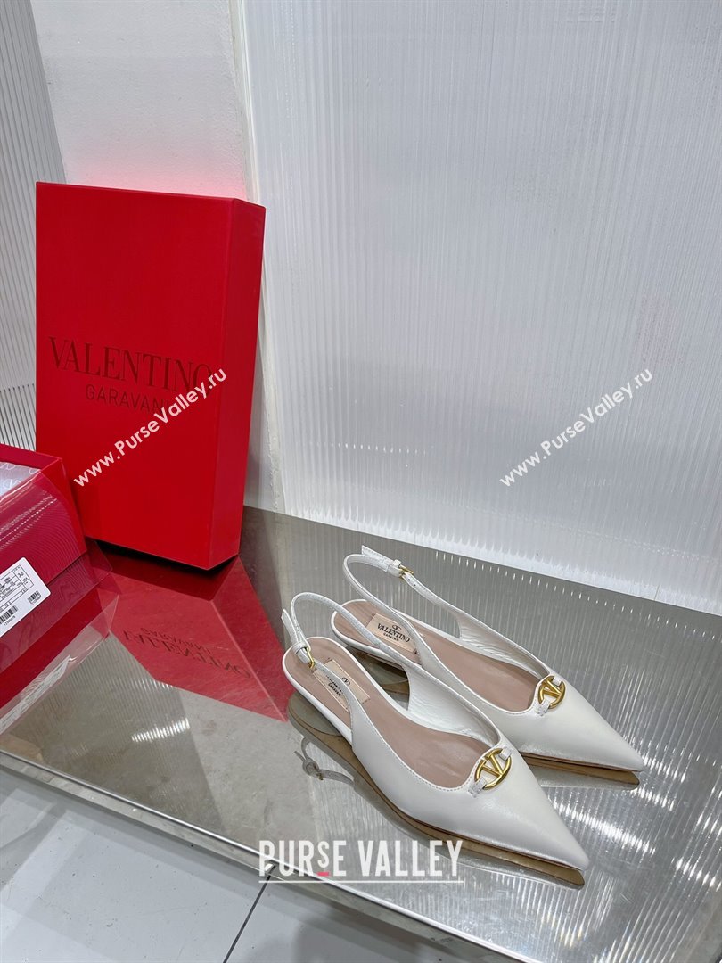 Valentino The Bold Edition VLogo Slingback Pumps 3cm in Calfskin White 2024 0227 (ZN-240227055)