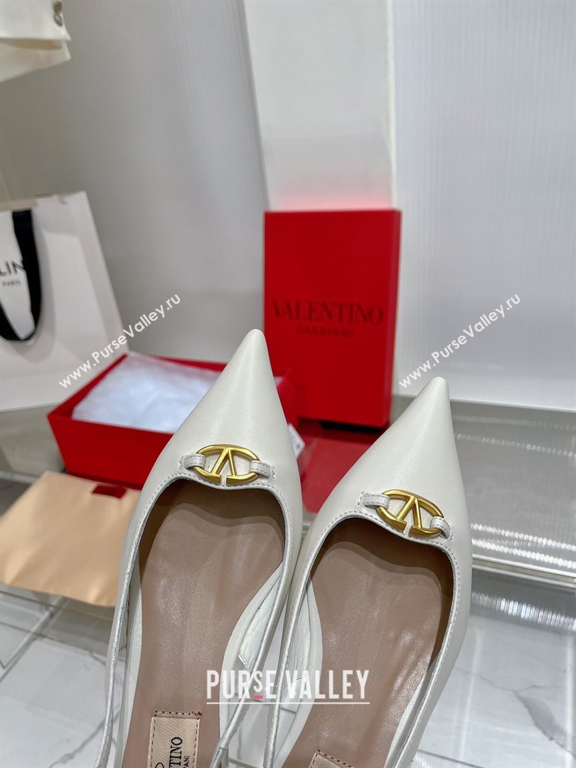 Valentino The Bold Edition VLogo Slingback Pumps 3cm in Calfskin White 2024 0227 (ZN-240227055)