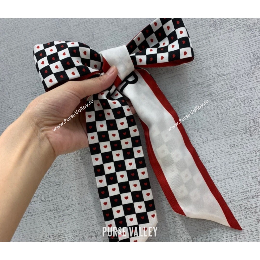 Dior Bandeau Scarf in D-Chess Heart Silk 6x106cm Black/White/Red 2021 (WNS-21081712)