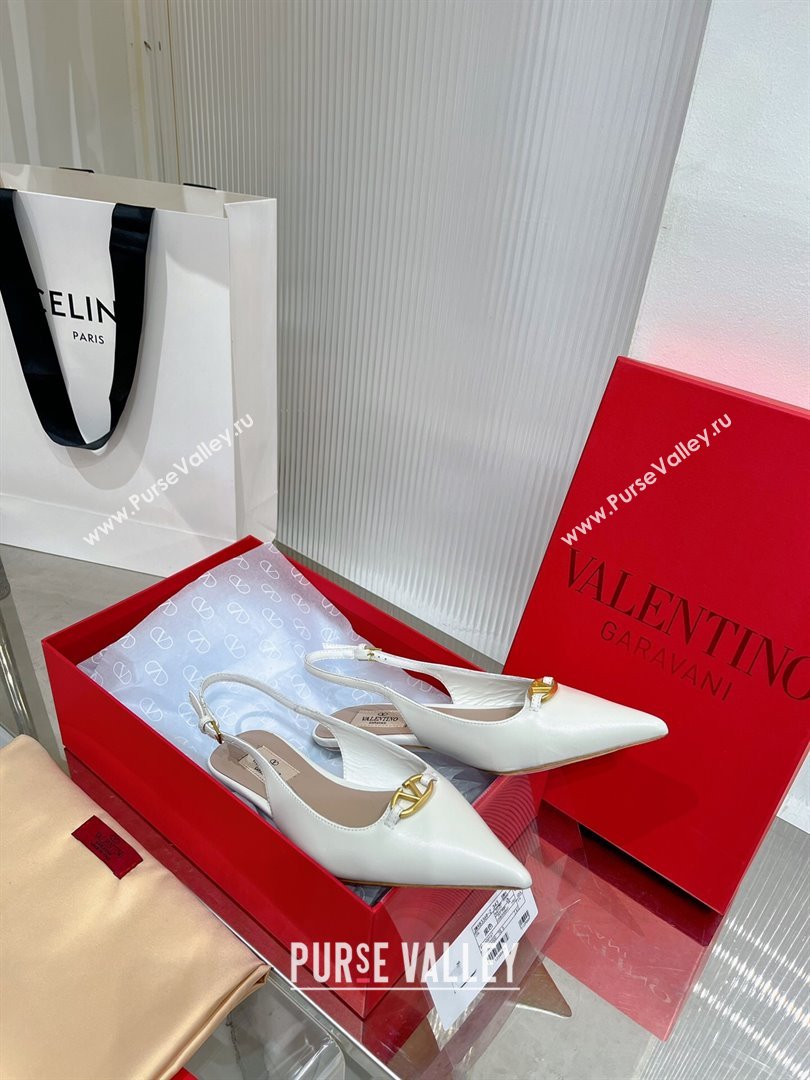 Valentino The Bold Edition VLogo Slingback Pumps 3cm in Calfskin White 2024 0227 (ZN-240227055)