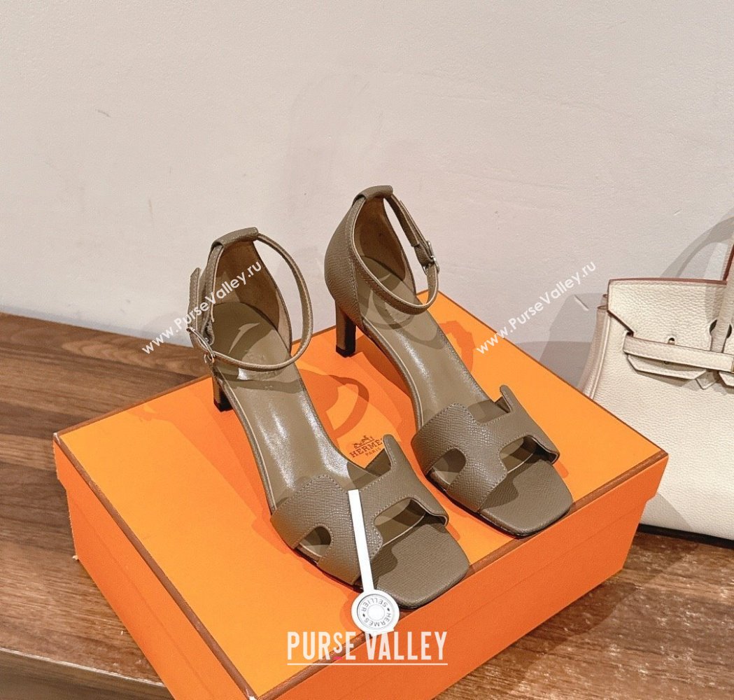 Hermes Joy Heel Sandals 7cm in Epsom Leather Elephant Grey 2025 H02274 (MD-250227056)