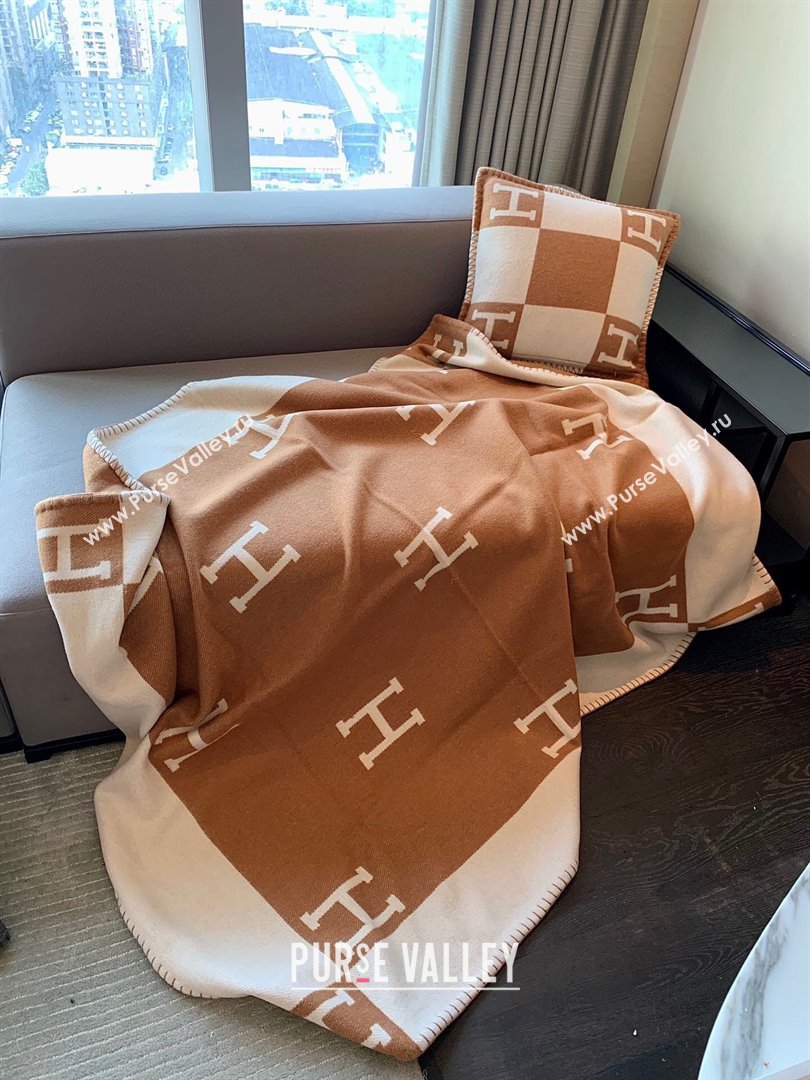 Hermes Cashmere  Wool Blanket H62701 Brown 2024 (SHY-24062701)