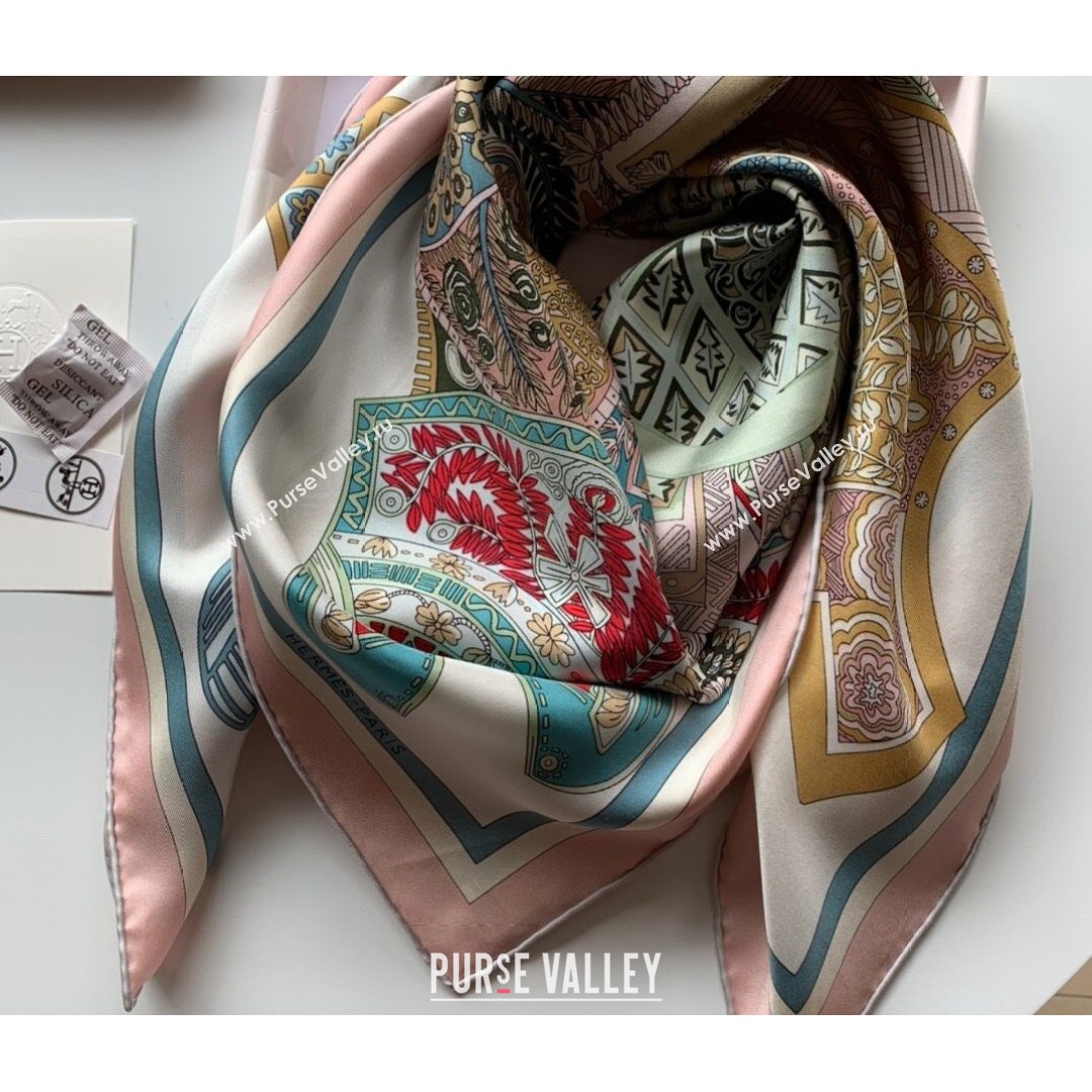 Hermes Saddle Pad Print Twilly Silk Square Scarf 90x90cm Pink 2021 (WNS-21081714)