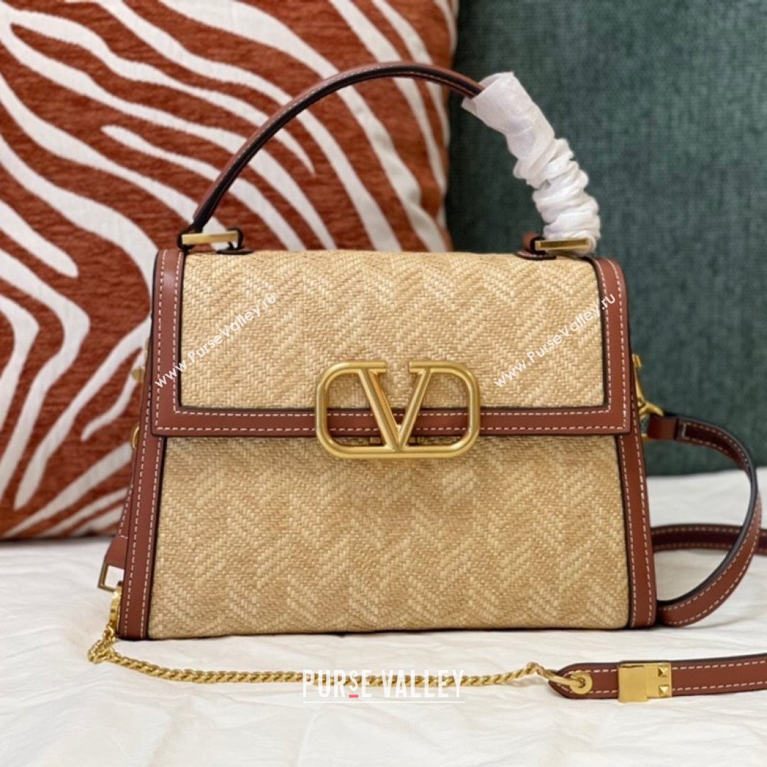 Valentino Small VSLING Straw Top Handle Bag 0530S Beige 2021 (JD-21090932)