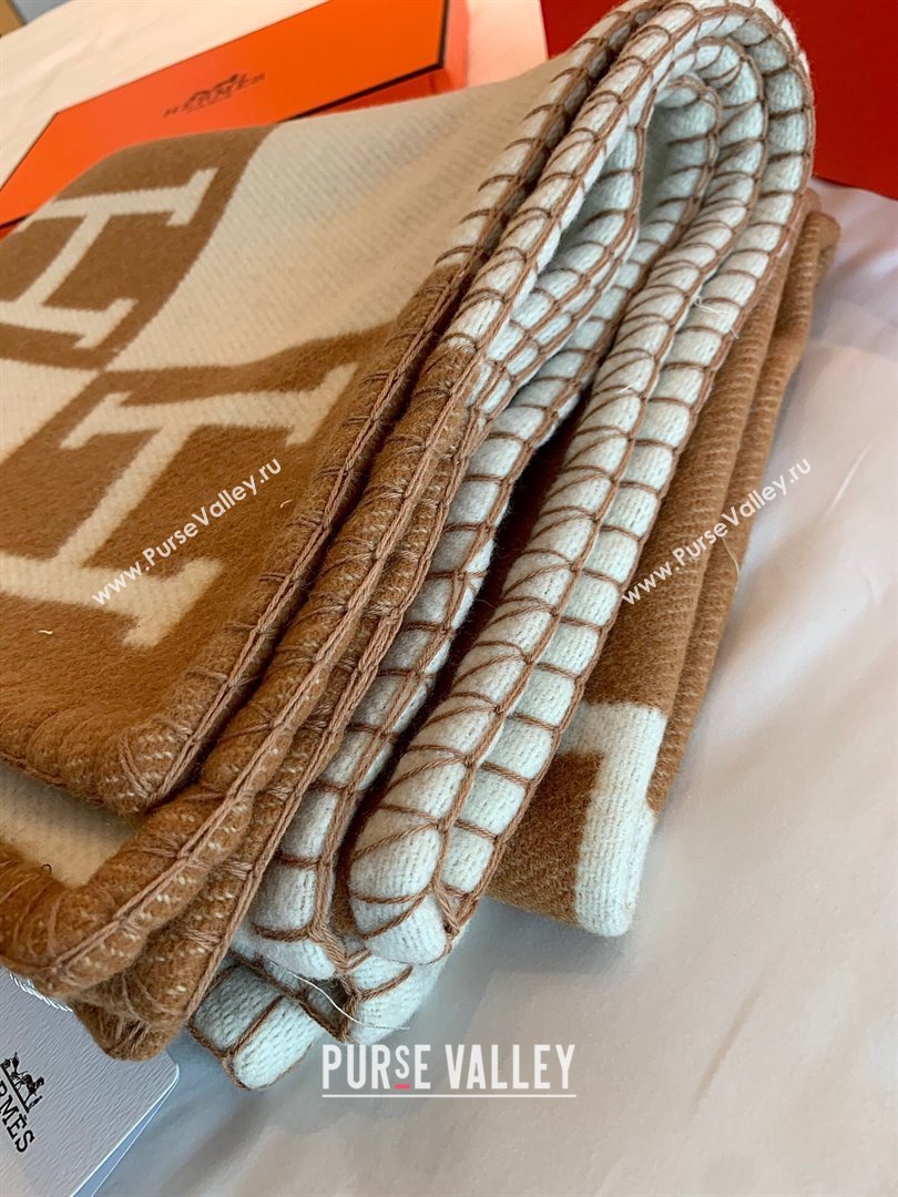 Hermes Cashmere  Wool Blanket H62701 Brown 2024 (SHY-24062701)