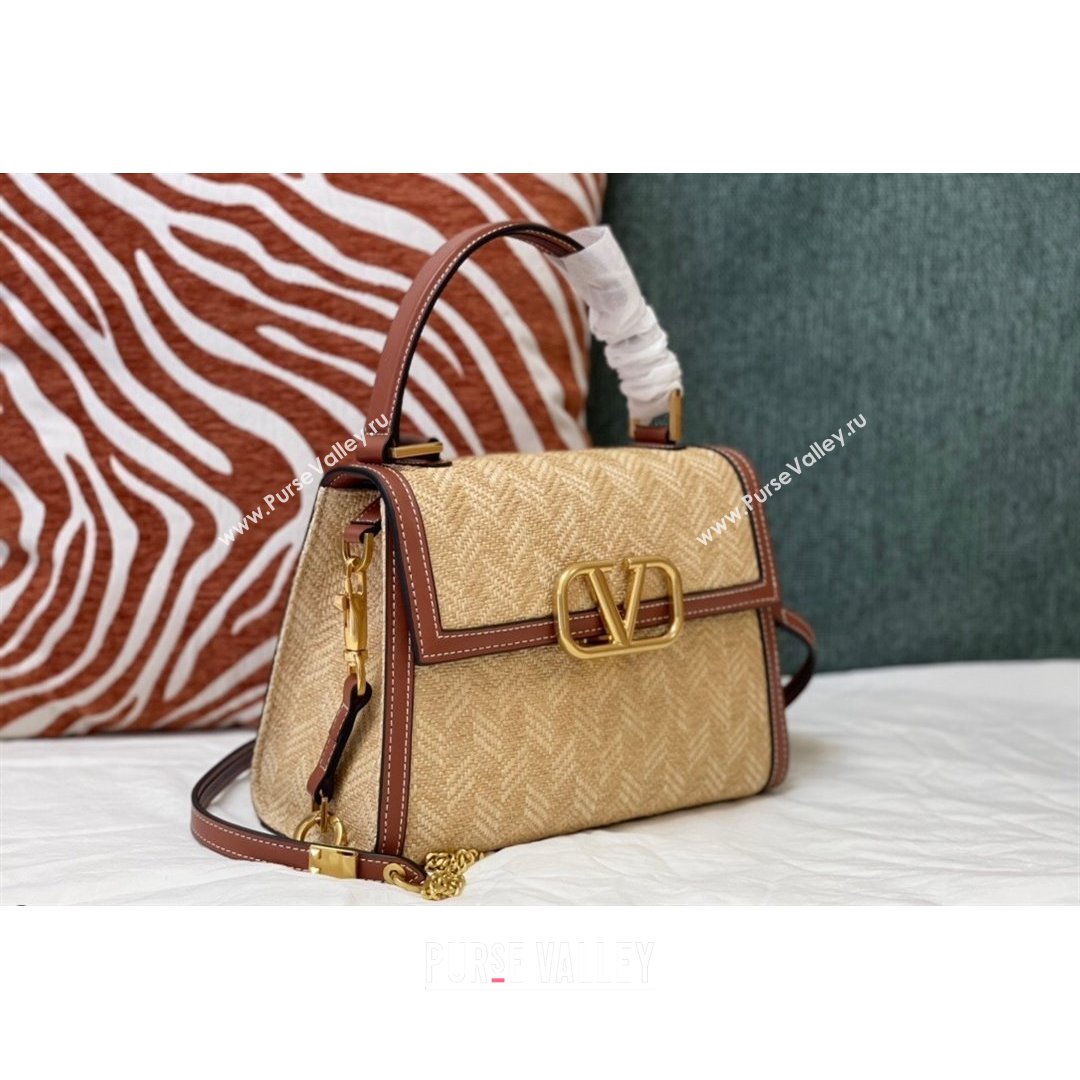 Valentino Small VSLING Straw Top Handle Bag 0530S Beige 2021 (JD-21090932)