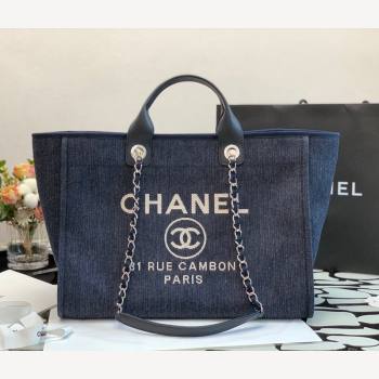 Chanel Deauville Denim Large Shopping Bag A66941 Blue 2022 11 (XING-22010411)