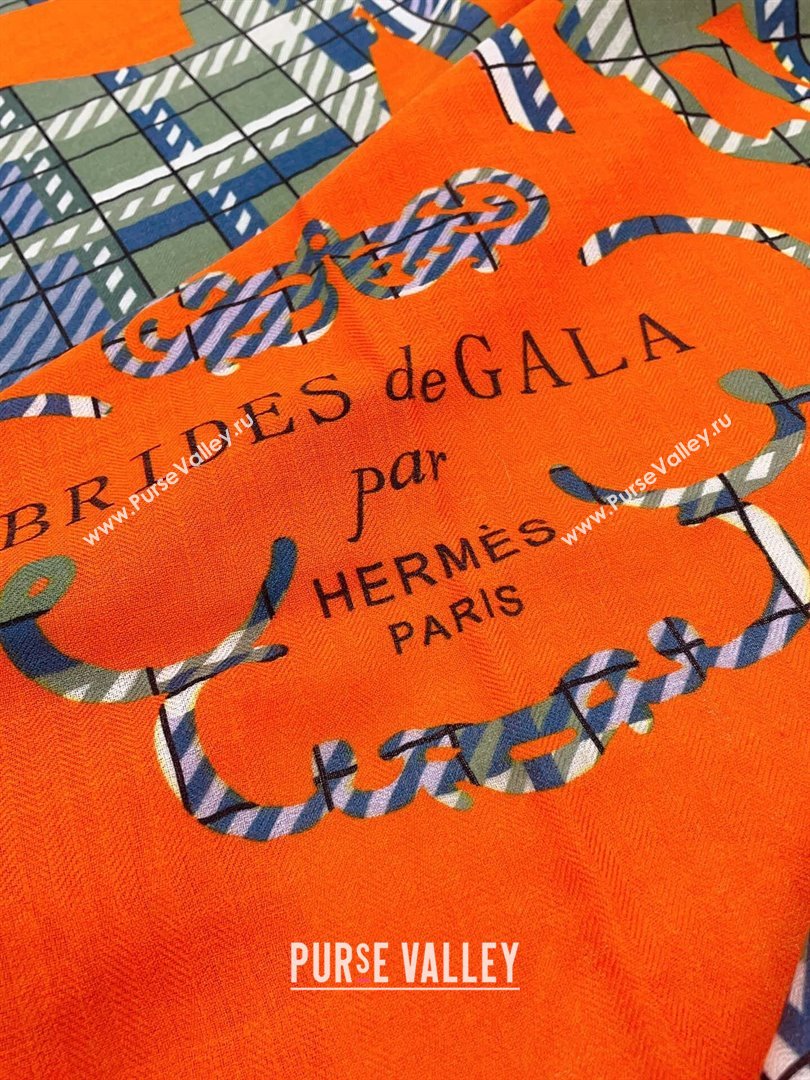 Hermes Cashmere Silk Sqaure Shawl Scarf 140cm H111811 Orange/Green 2023 (A-23111811)