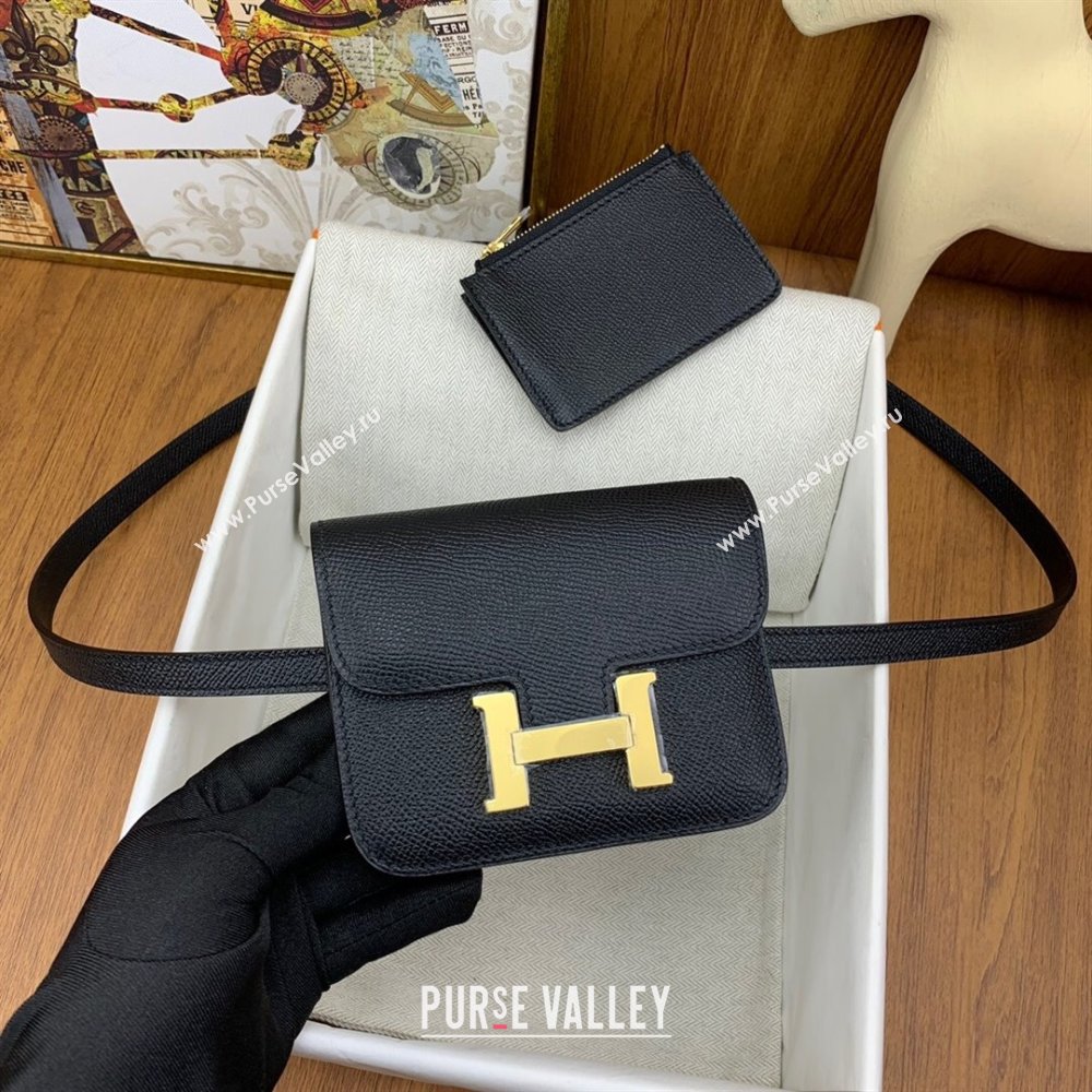 Hermes Constance Slim Wallet with Leather Strap in Epsom Leather Black/Gold 2024(Handmade) (XYA-24080123)