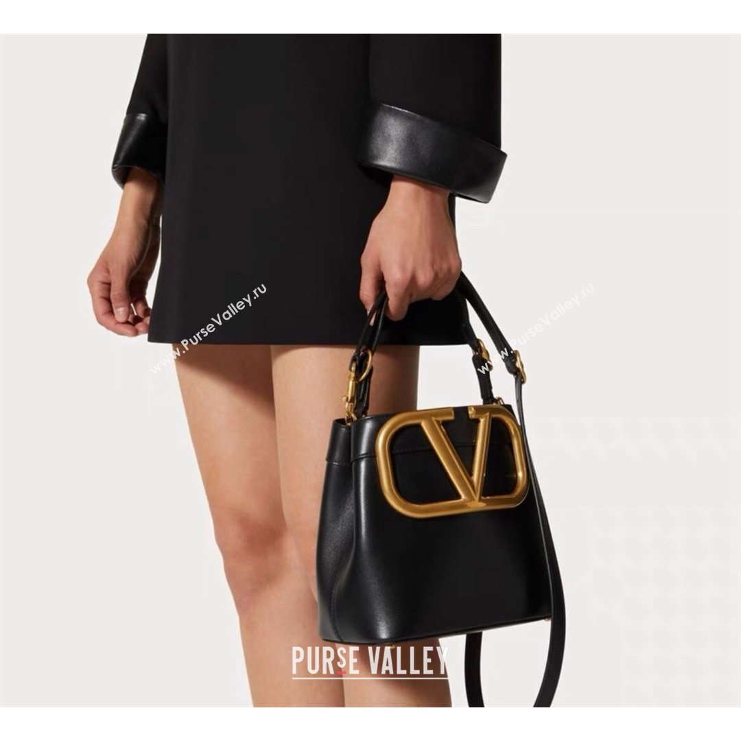 Valentino Supervee Calfskin Bucket Bag with Maxi VLogo Black 2021 1122 (JD-21090934)